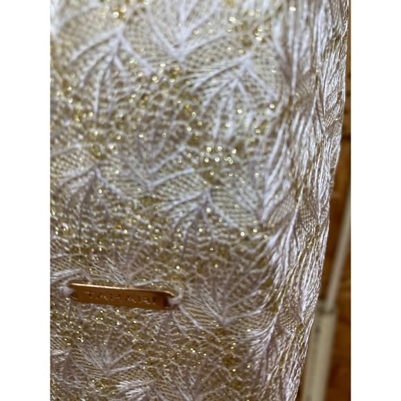 Tahari Girls Fit and Flare Dress Size 6 Gold White Tinsel Wedding Party Holiday - Picture 5 of 16